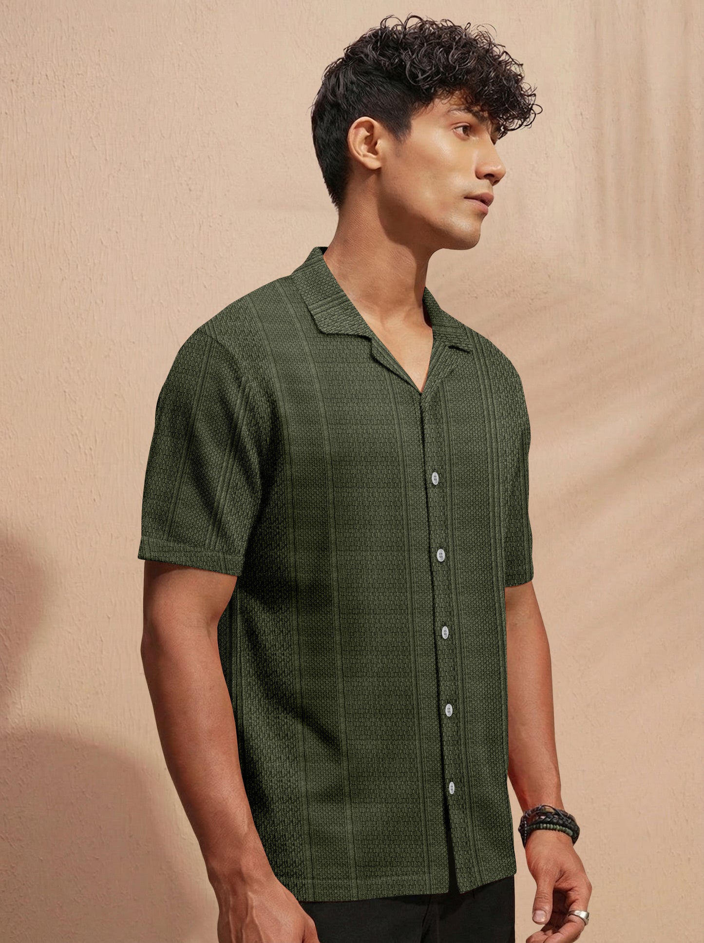 Premium Dark Green Short Sleeve Shirt: Resort Wear Cuban Collar Shirt