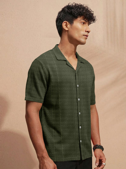 Premium Dark Green Short Sleeve Shirt: Resort Wear Cuban Collar Shirt