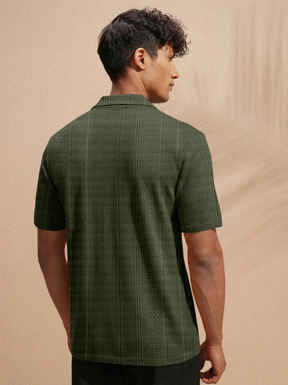 Premium Dark Green Short Sleeve Shirt: Resort Wear Cuban Collar Shirt