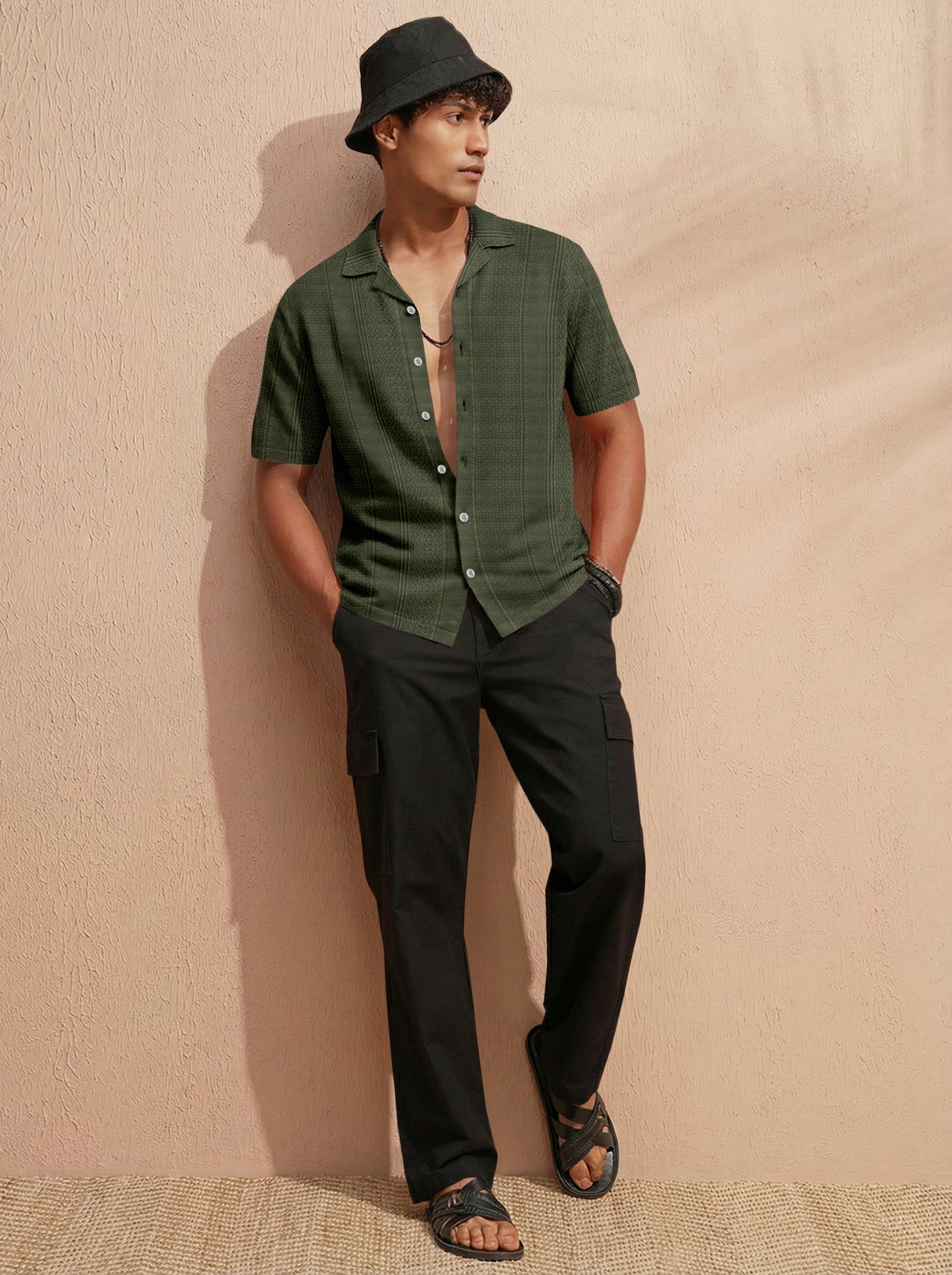 Premium Dark Green Short Sleeve Shirt: Resort Wear Cuban Collar Shirt