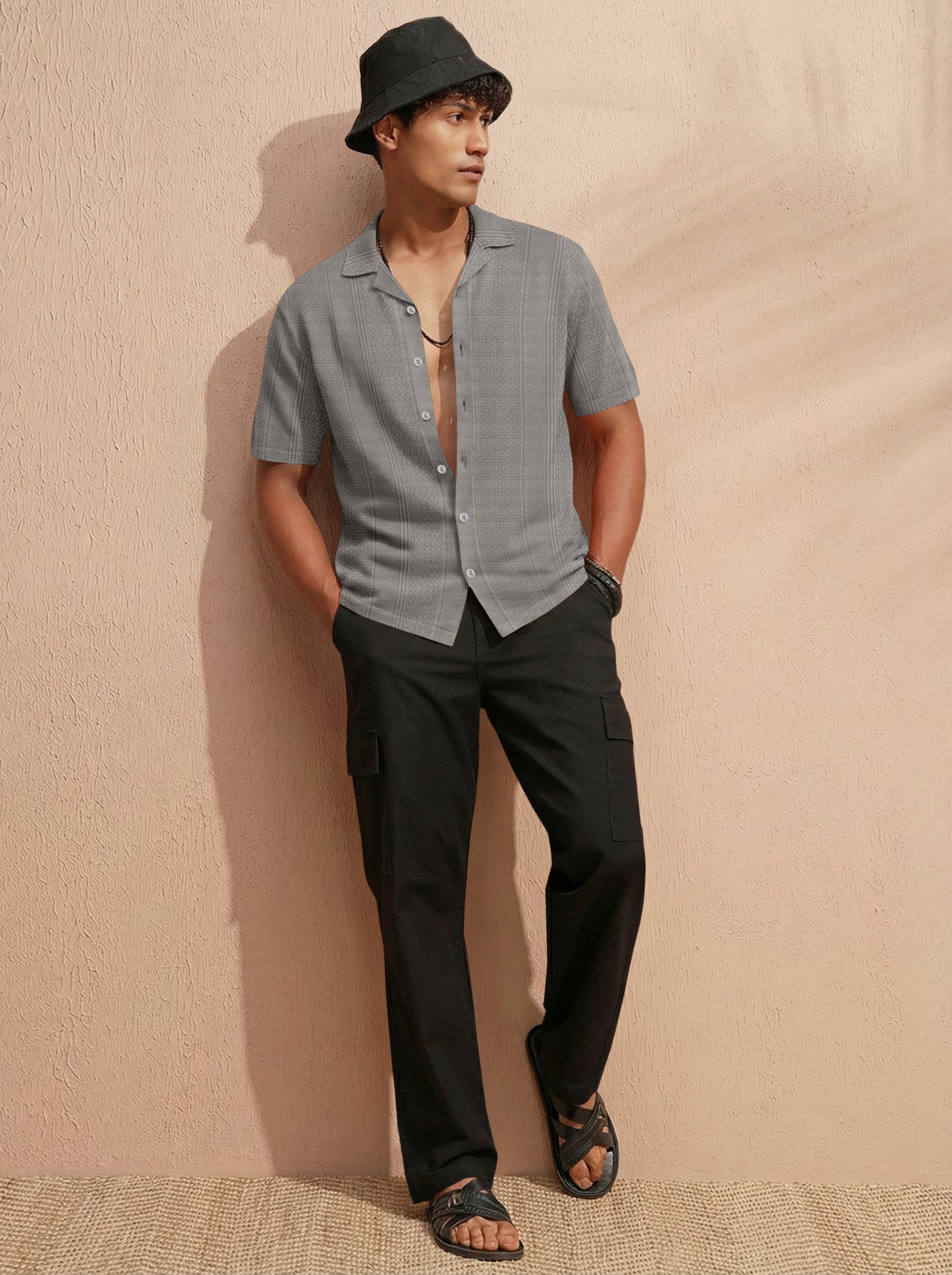 Premium Grey Short Sleeve Shirt: Casual Resort Fit
