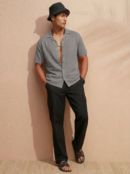 Premium Grey Short Sleeve Shirt: Casual Resort Fit