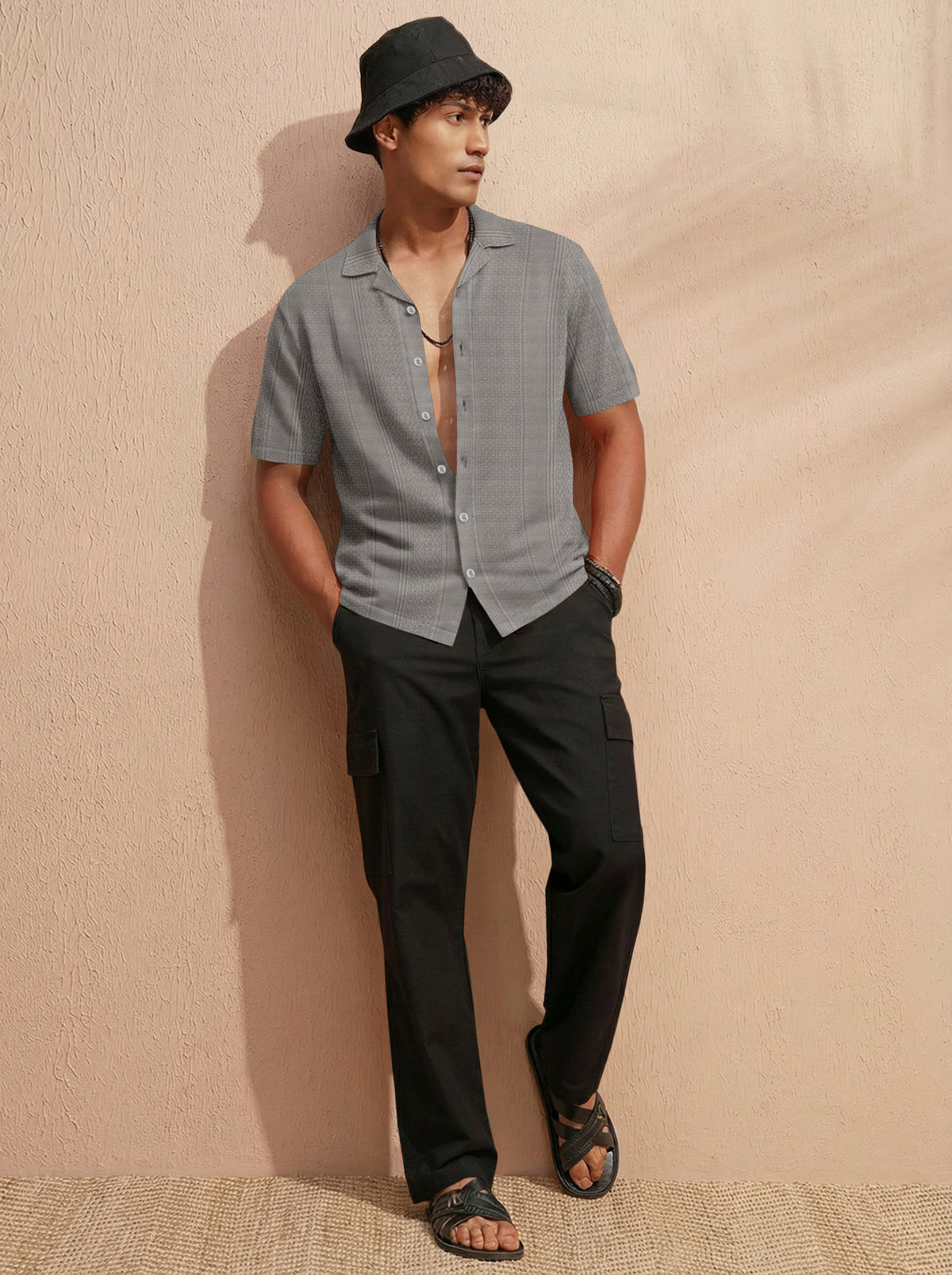 Premium Grey Short Sleeve Shirt: Casual Resort Fit - Hover Image