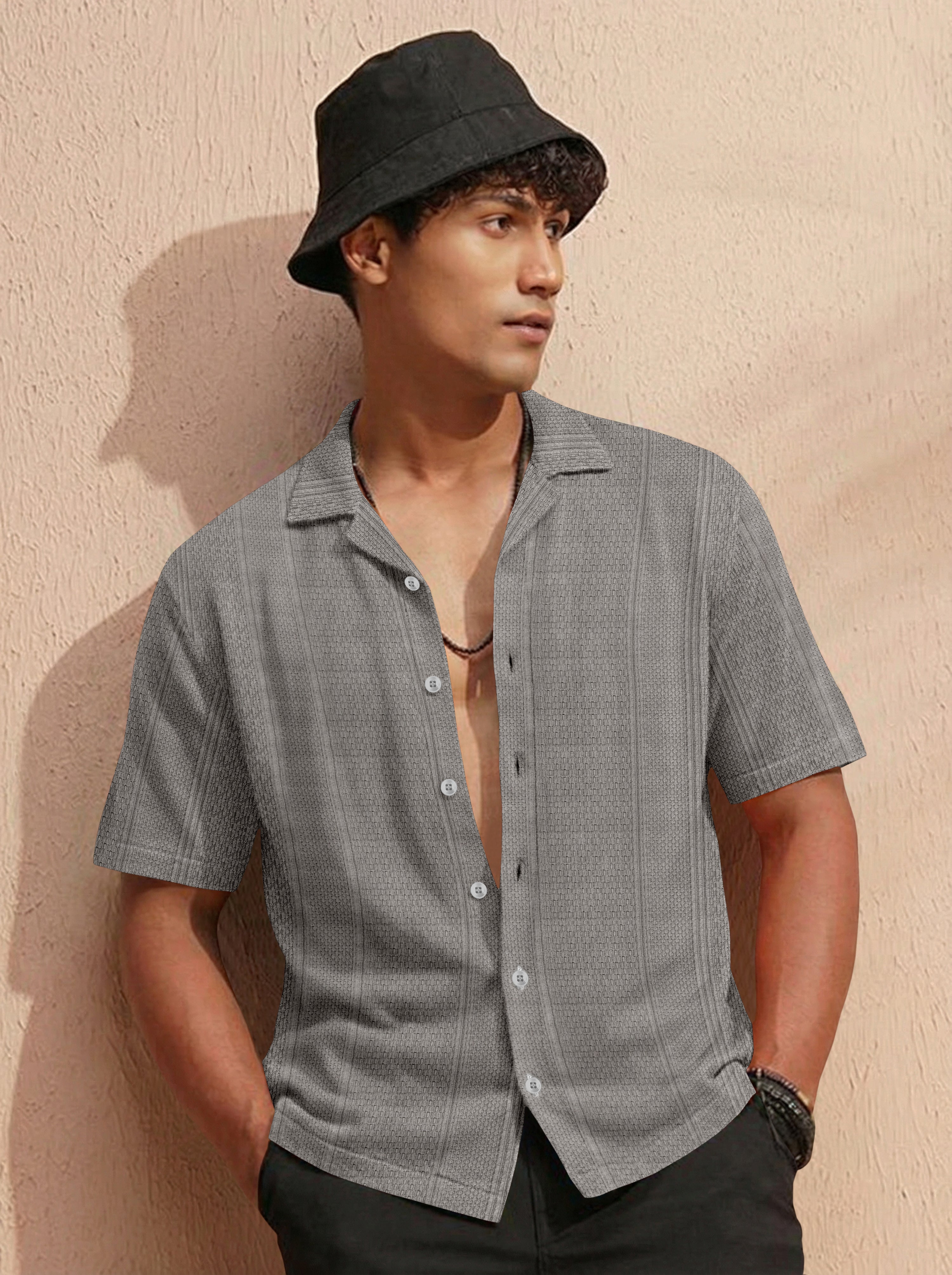 Premium Grey Short Sleeve Shirt: Casual Resort Fit