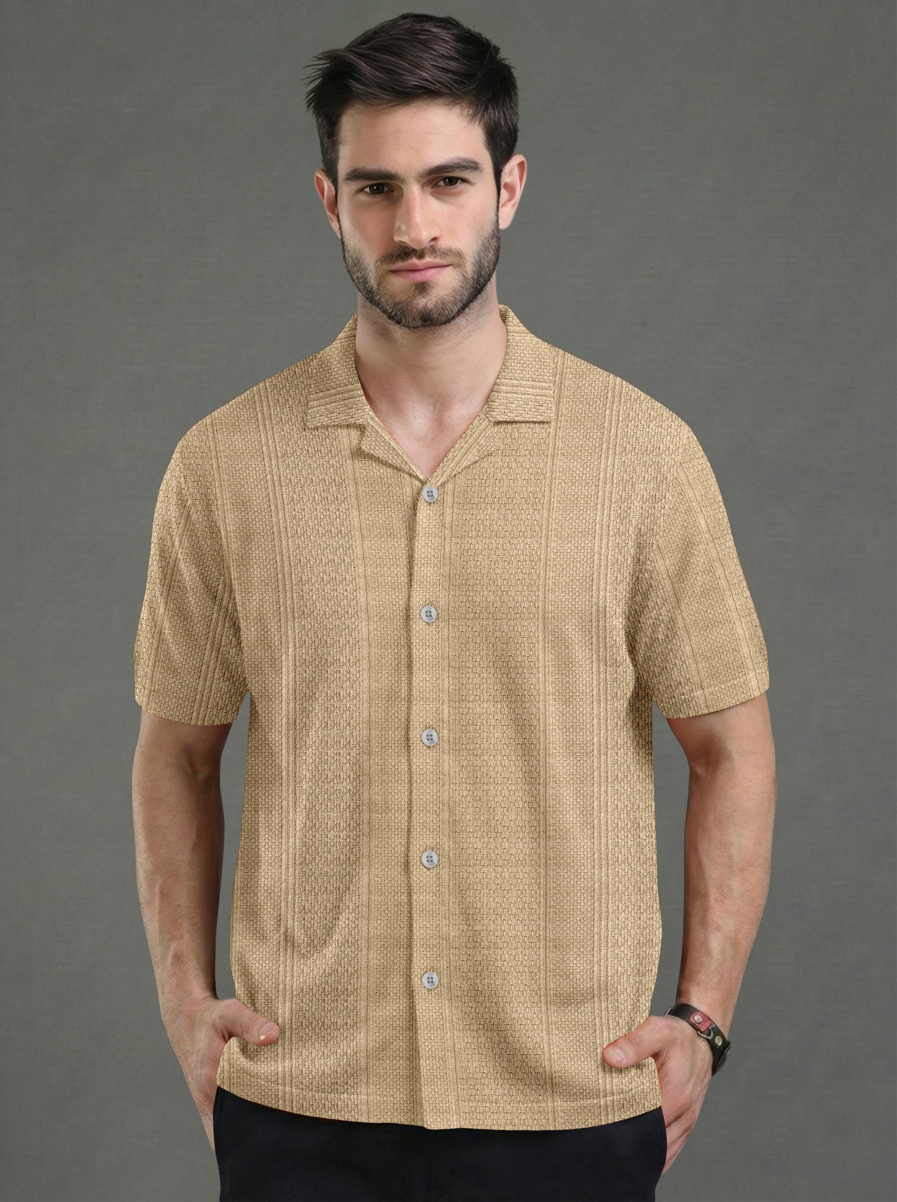 Premium Khaki Short Sleeve Shirt: Casual Resort Fit