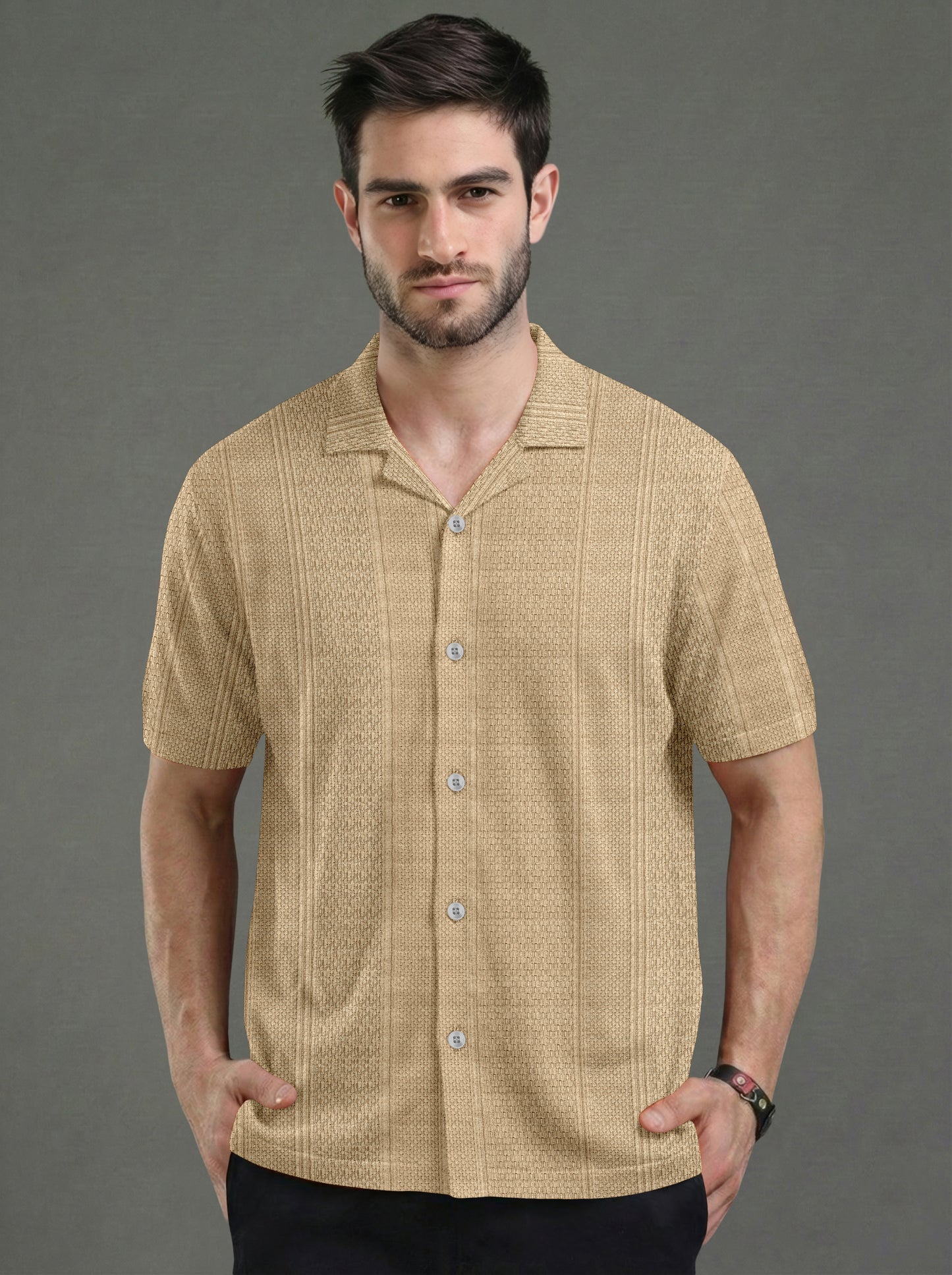 Premium Khaki Short Sleeve Shirt: Casual Resort Fit