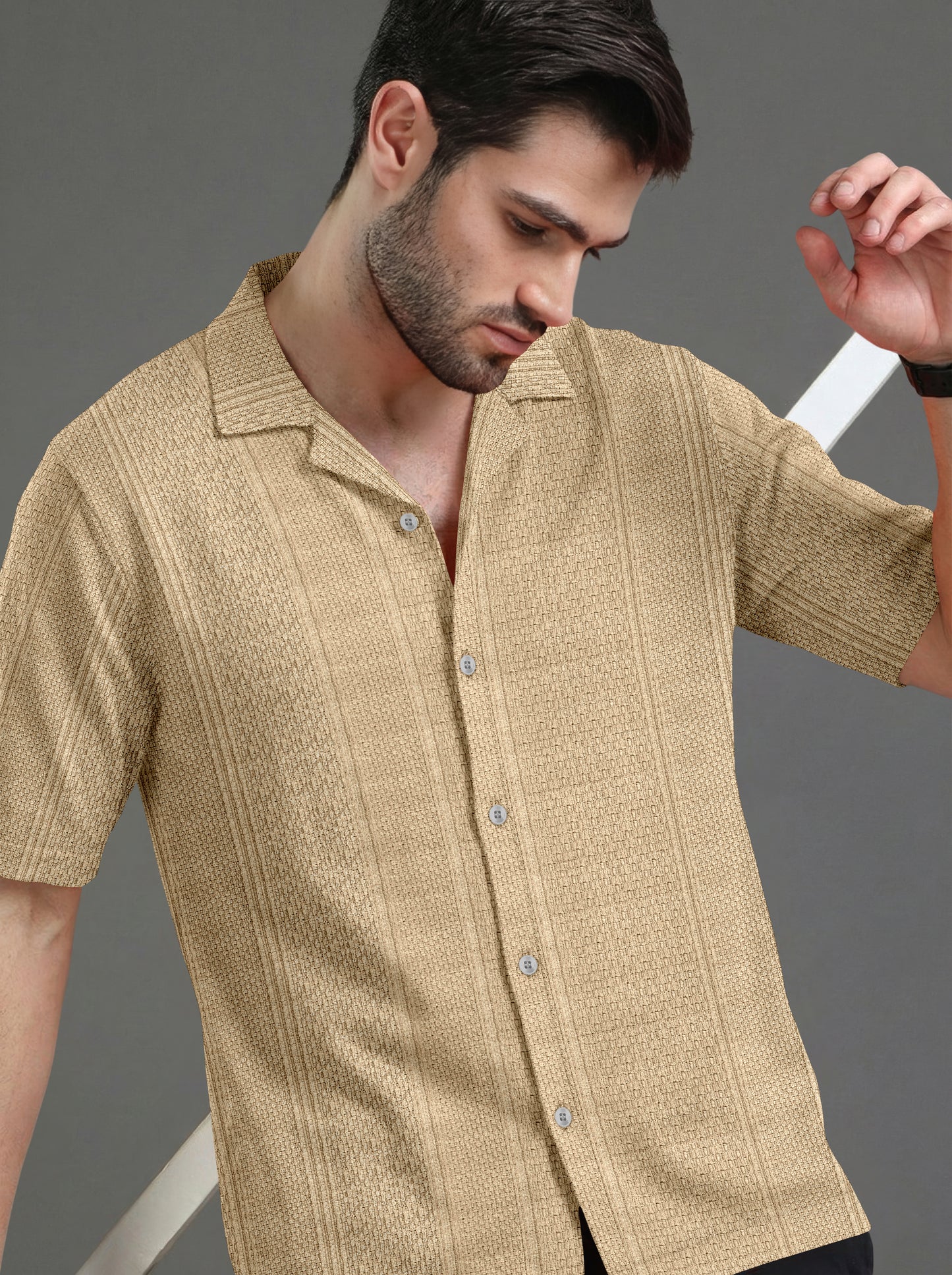 Premium Khaki Short Sleeve Shirt: Casual Resort Fit