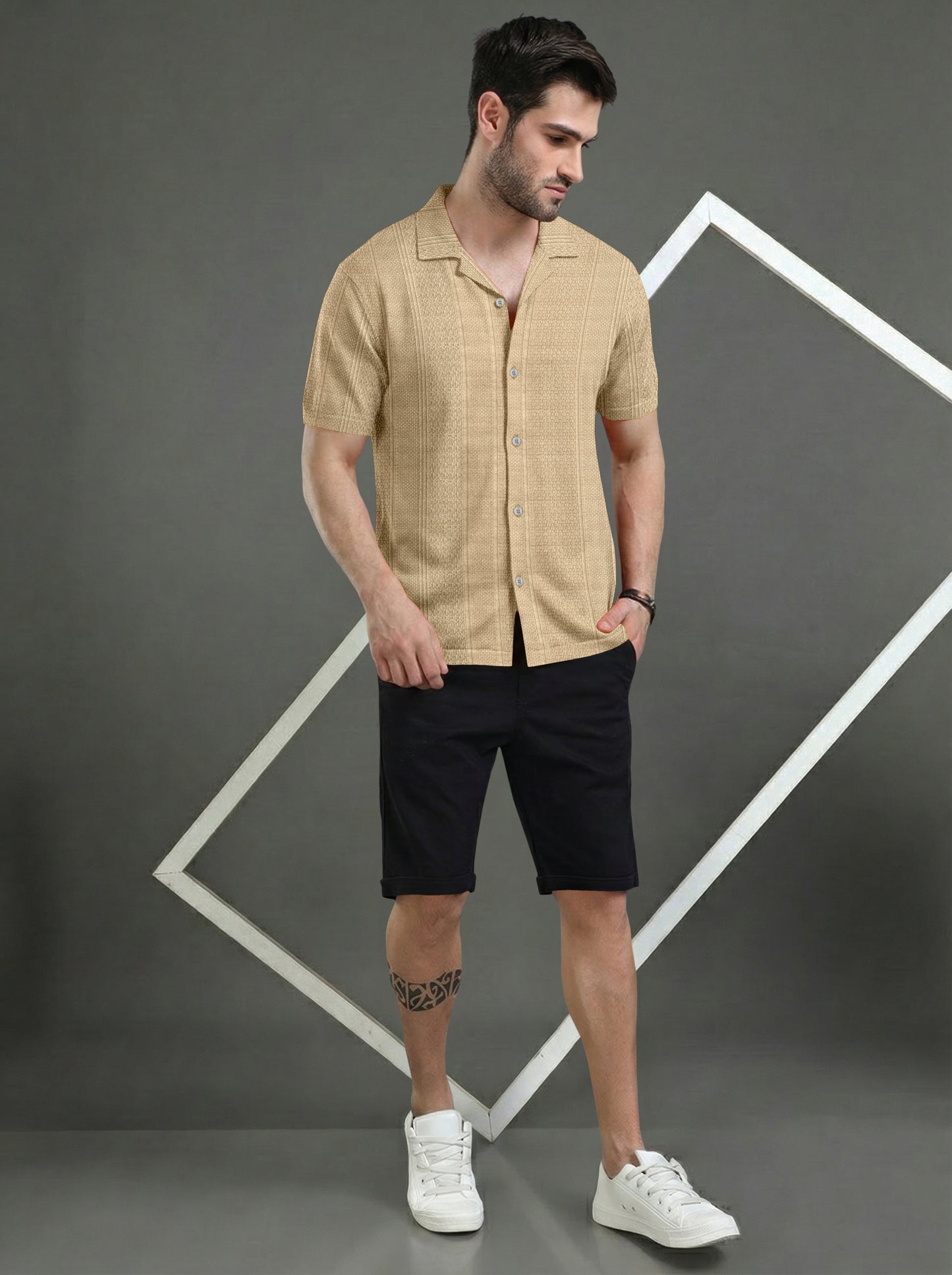 Premium Khaki Short Sleeve Shirt: Casual Resort Fit