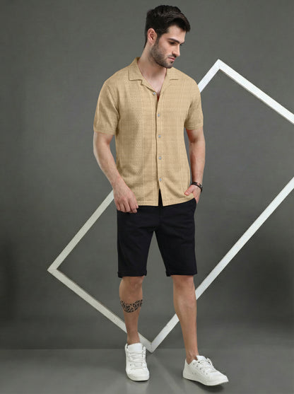 Premium Khaki Short Sleeve Shirt: Casual Resort Fit