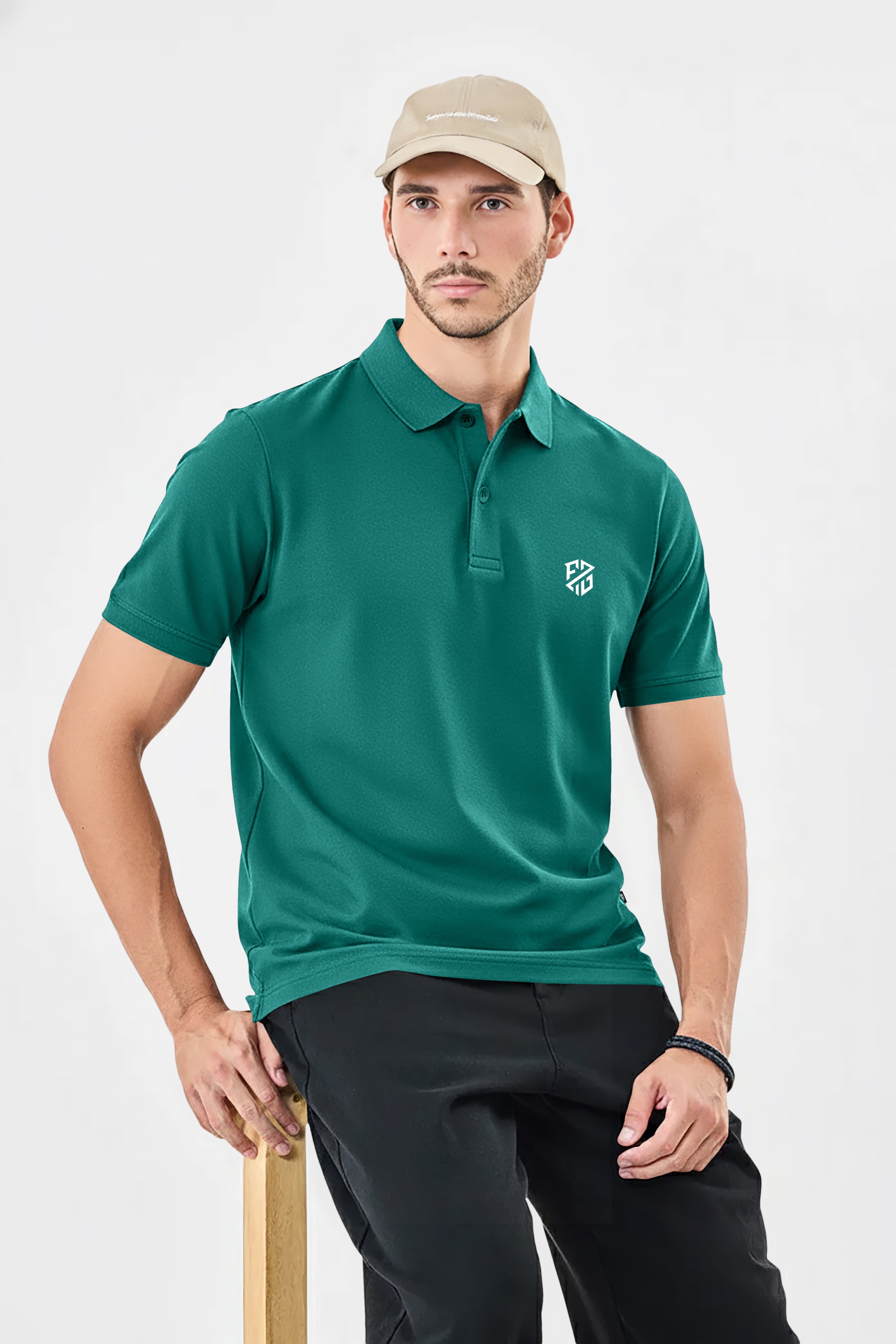 Premium Men’s Solid Bottle Cotton Green Polo T-Shirt