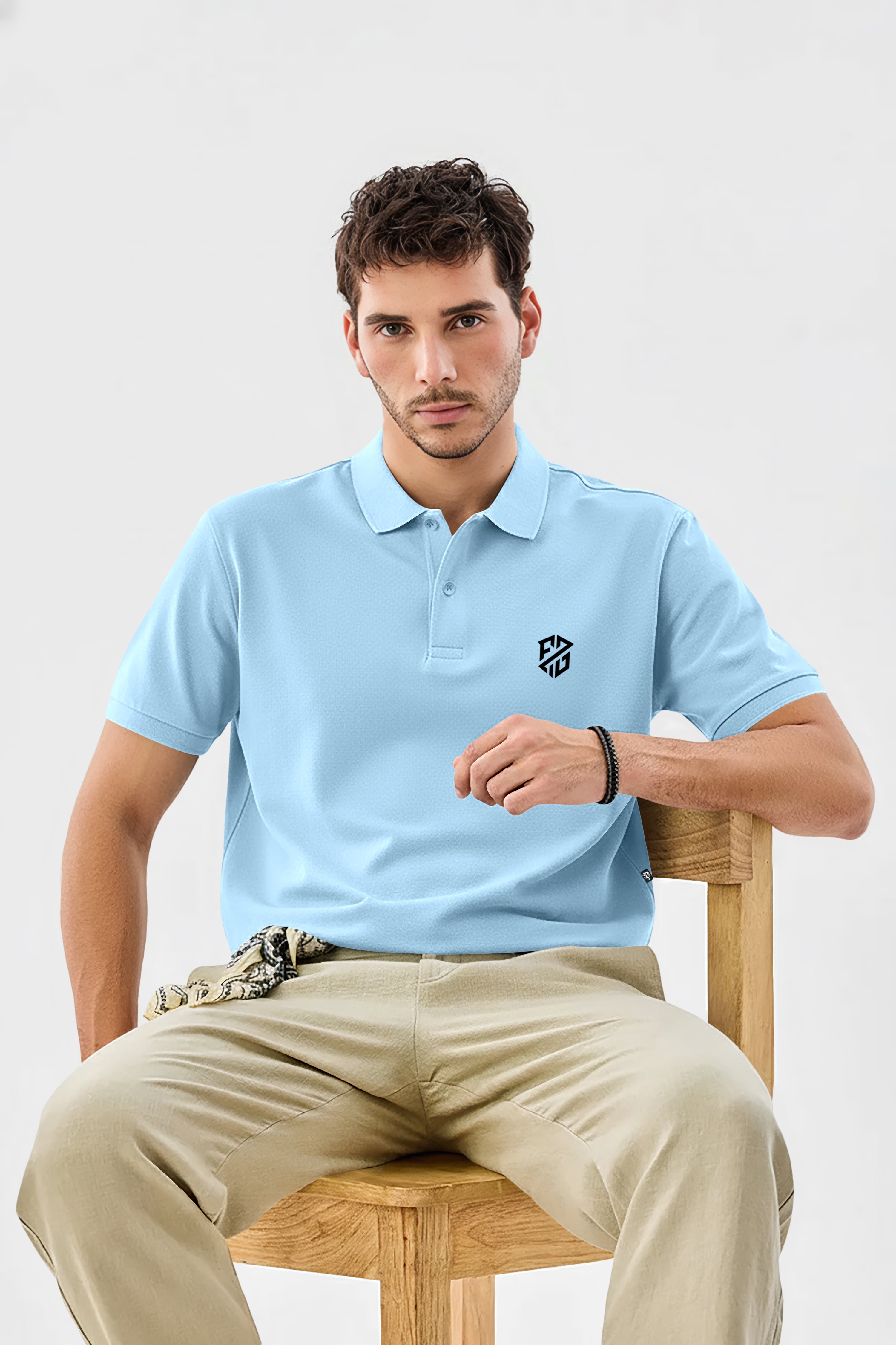 Premium Men’s Solid Cotton Sky Blue Polo T Shirt