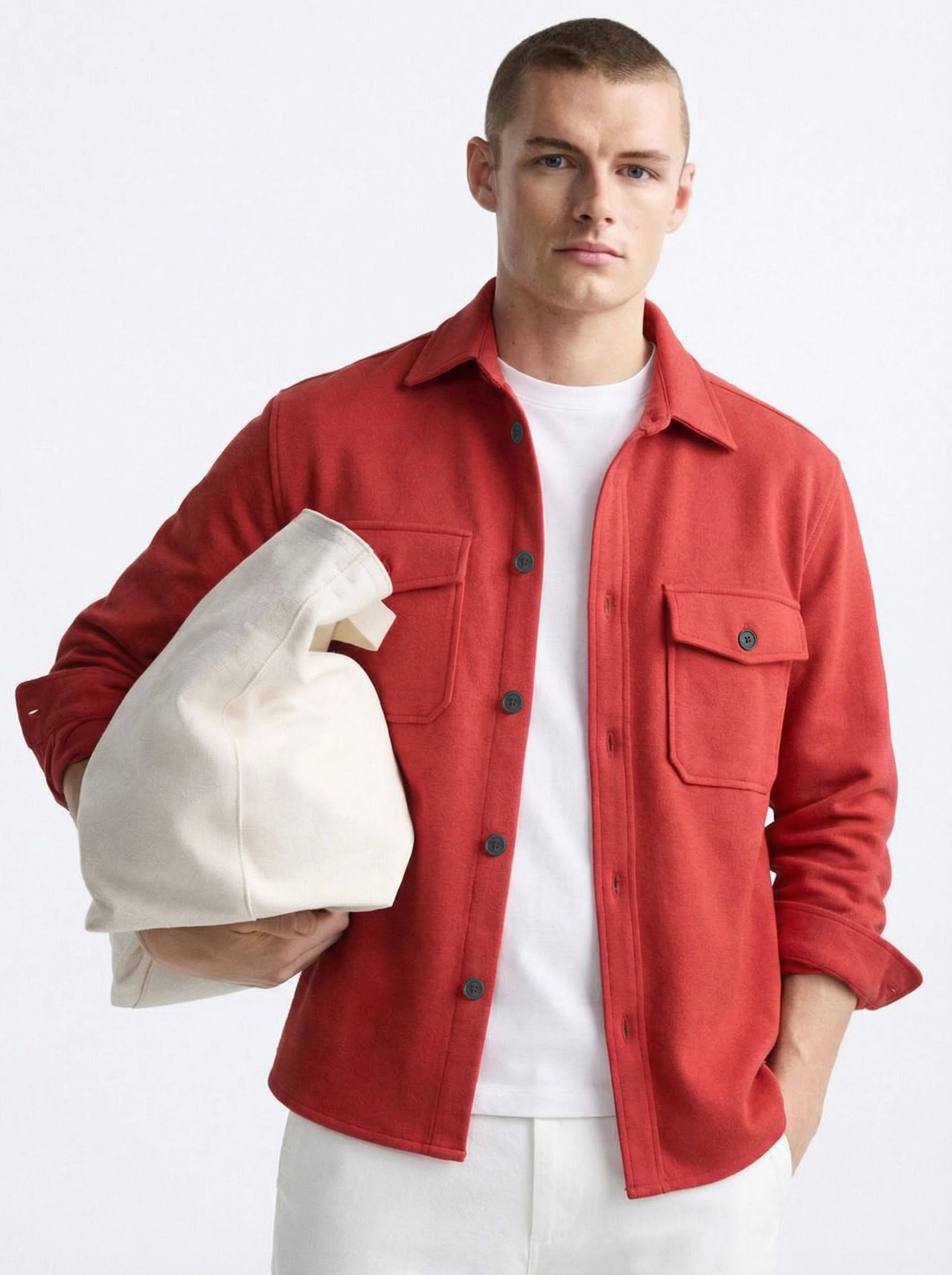Premium Rust Orange Shacket Overshirt: Relaxed Utility Fit