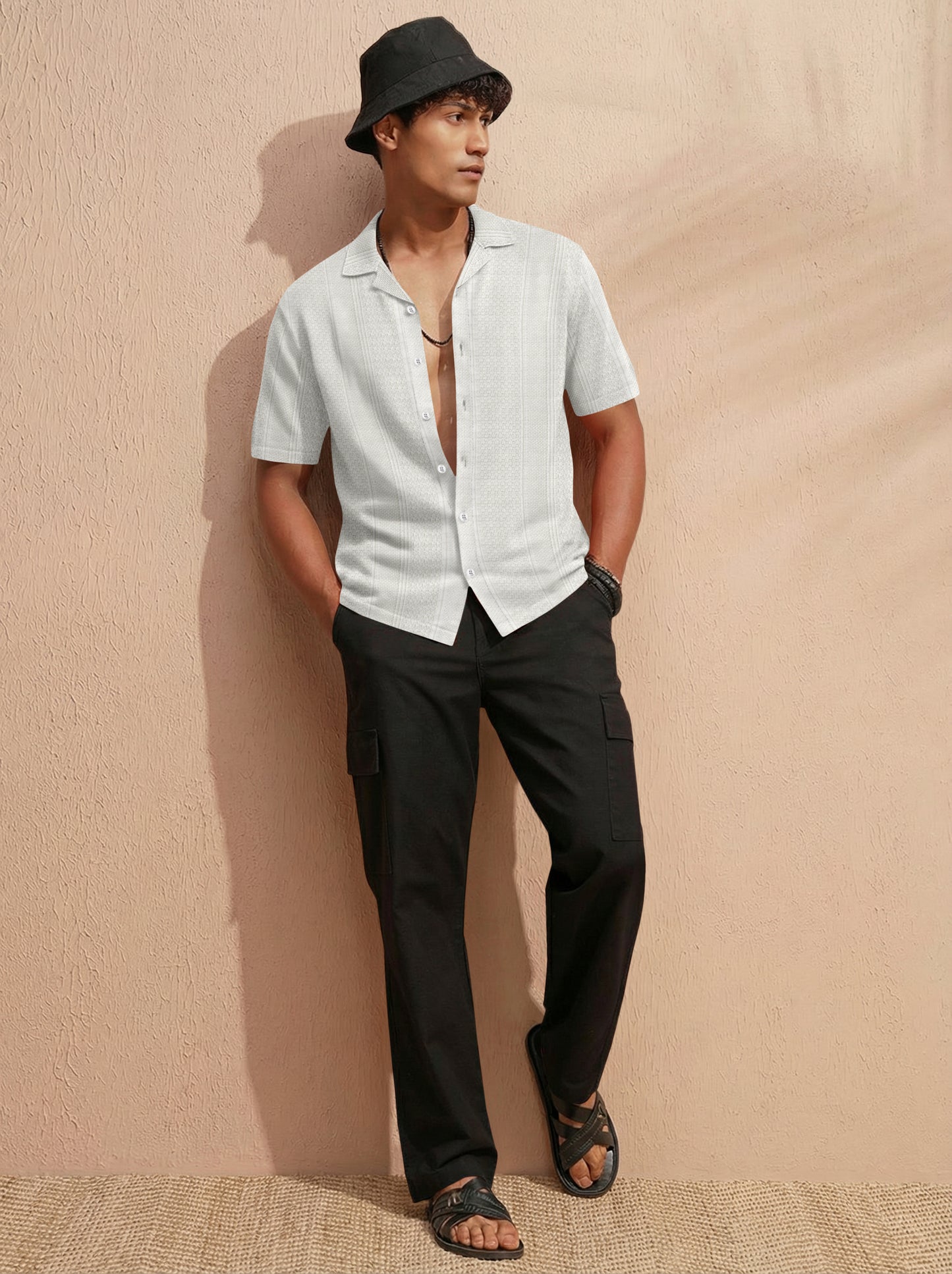 Premium Short Sleeve Cream Shirt: Casual Resort Fit