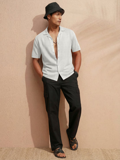 Premium Short Sleeve Cream Shirt: Casual Resort Fit