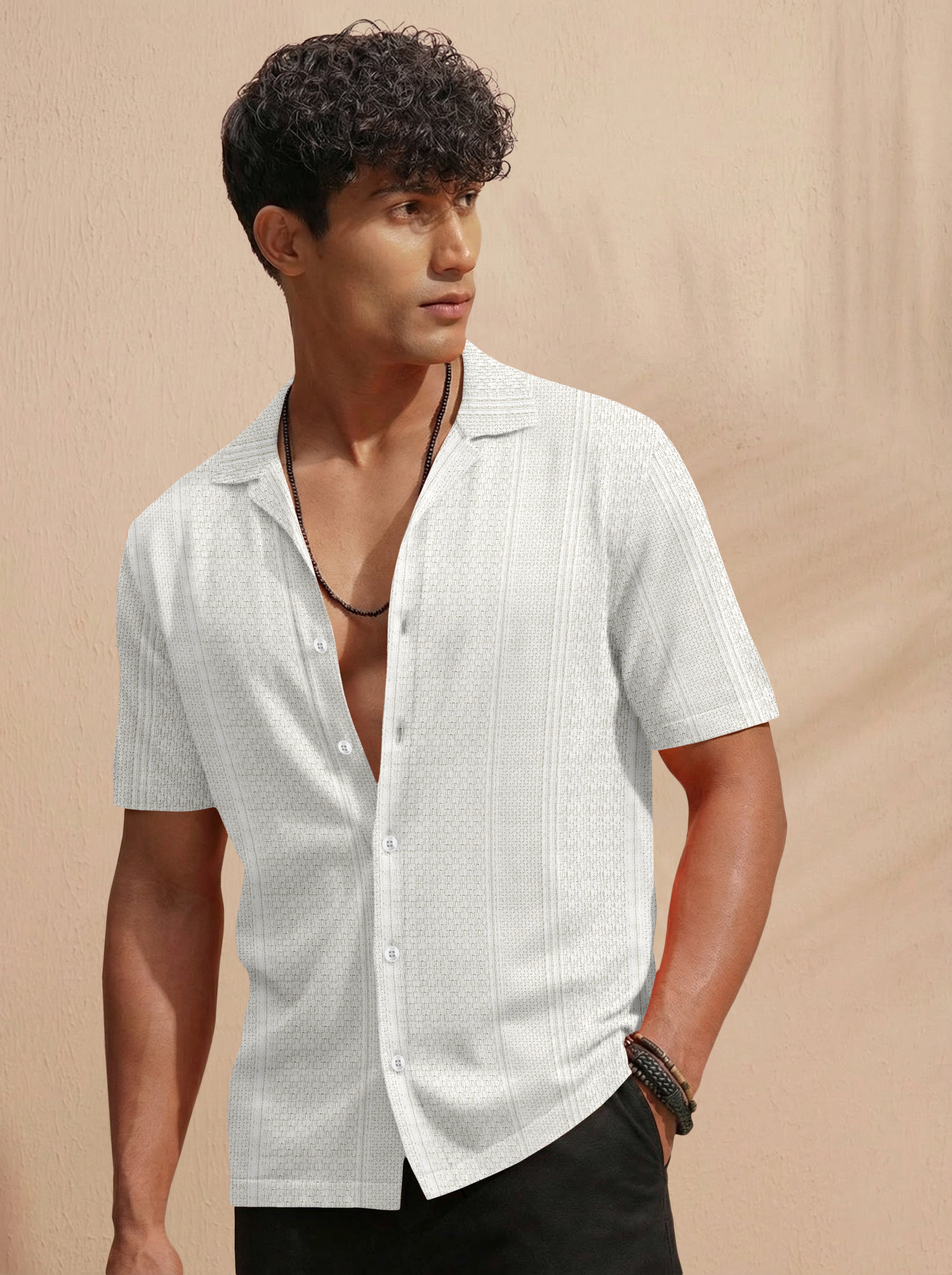 Premium Short Sleeve Cream Shirt: Casual Resort Fit