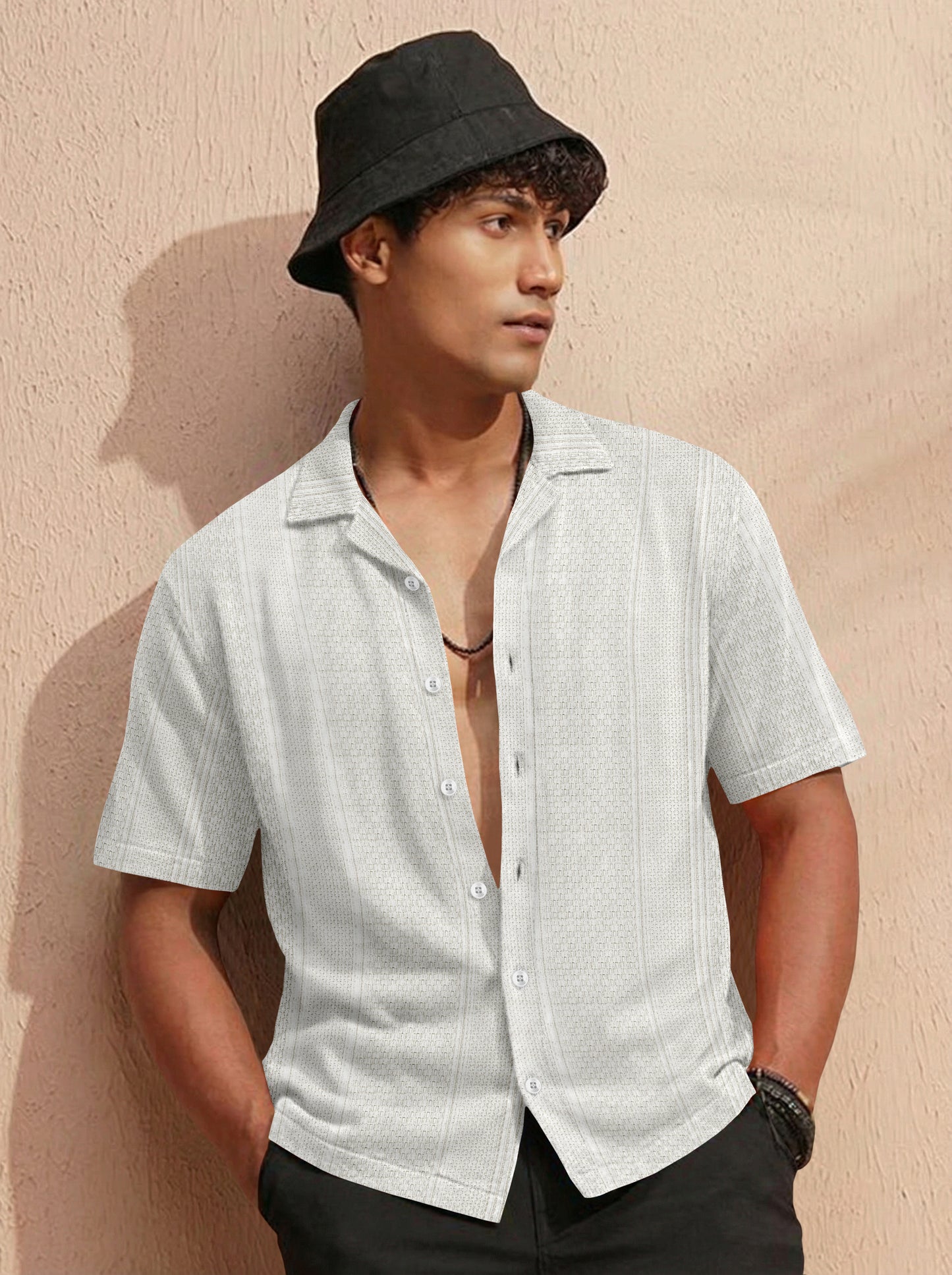 Premium Short Sleeve Cream Shirt: Casual Resort Fit