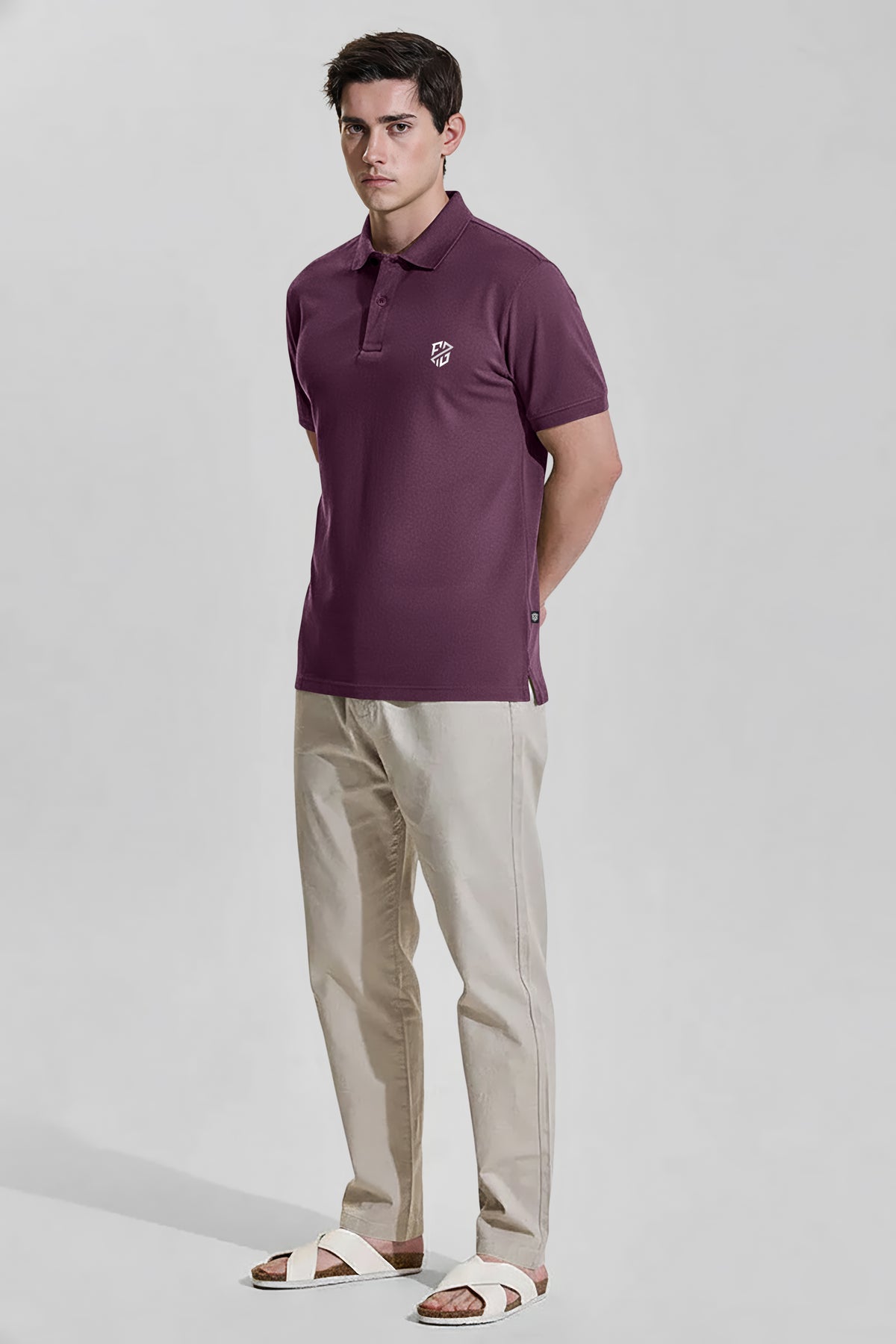 Smart Casual Men’s Wear: Premium Cotton Wine Polo T Shirt - Hover Image