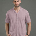 Textured Knit Relaxed Fit Cuban Collar Mauve Shirt