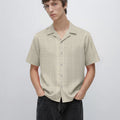 Textured Knit Relaxed Fit Khakhi Cuban Collar Shirt