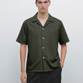 Textured Knit Relaxed Fit Olive Cuban Collar Shirt