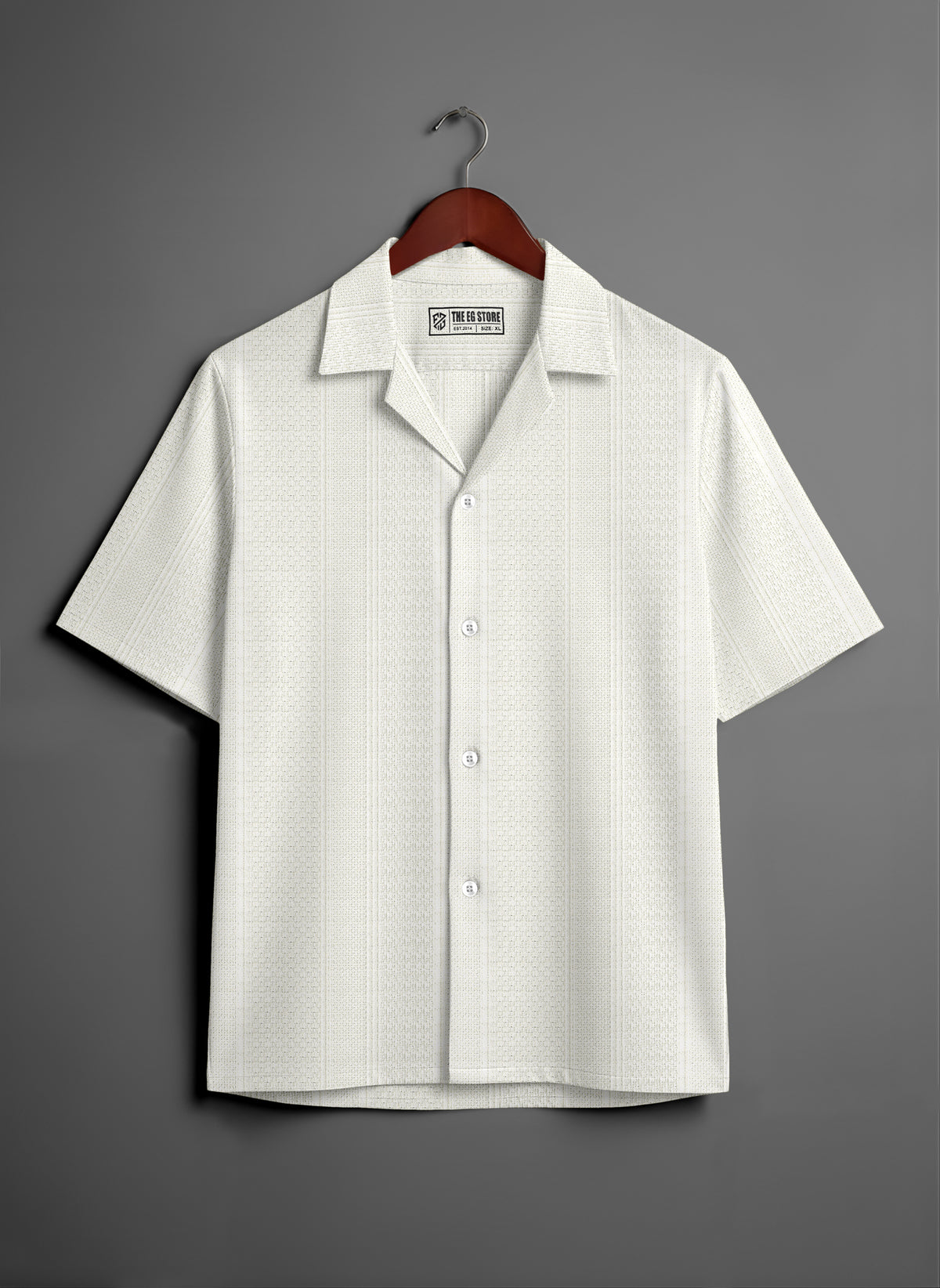Textured Knit Relaxed Fit White Cuban Collar Shirt - Hover Image