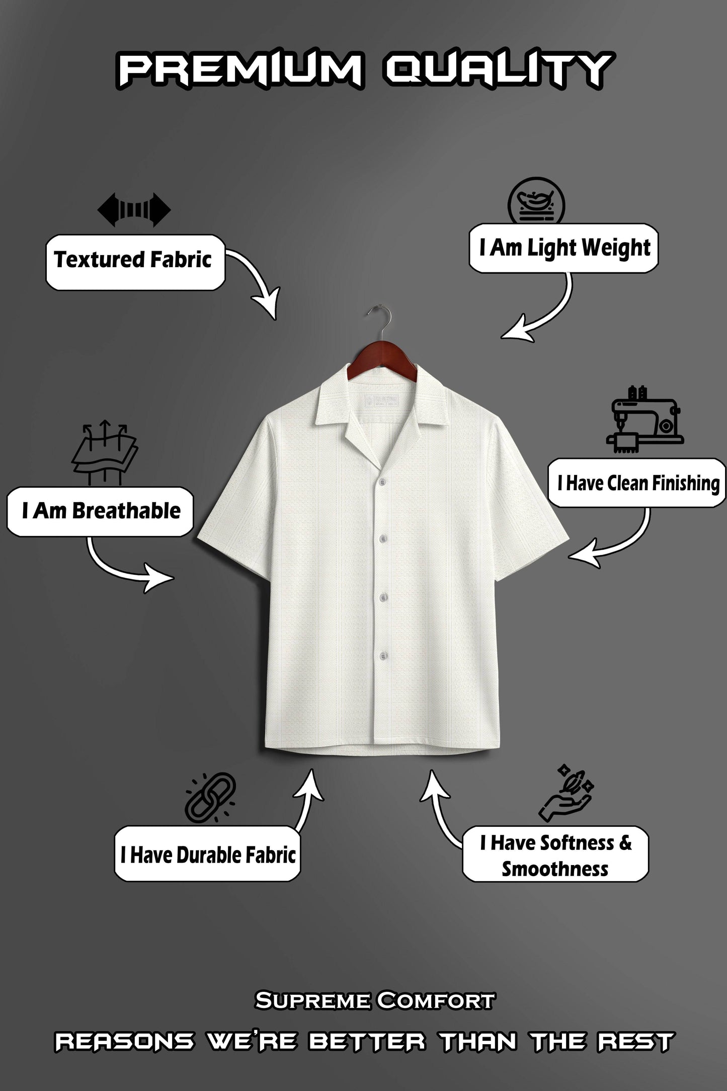 White textured knit relaxed fit Cuban collar shirt by THE EG STORE, shown laid flat highlighting fabric and collar design.