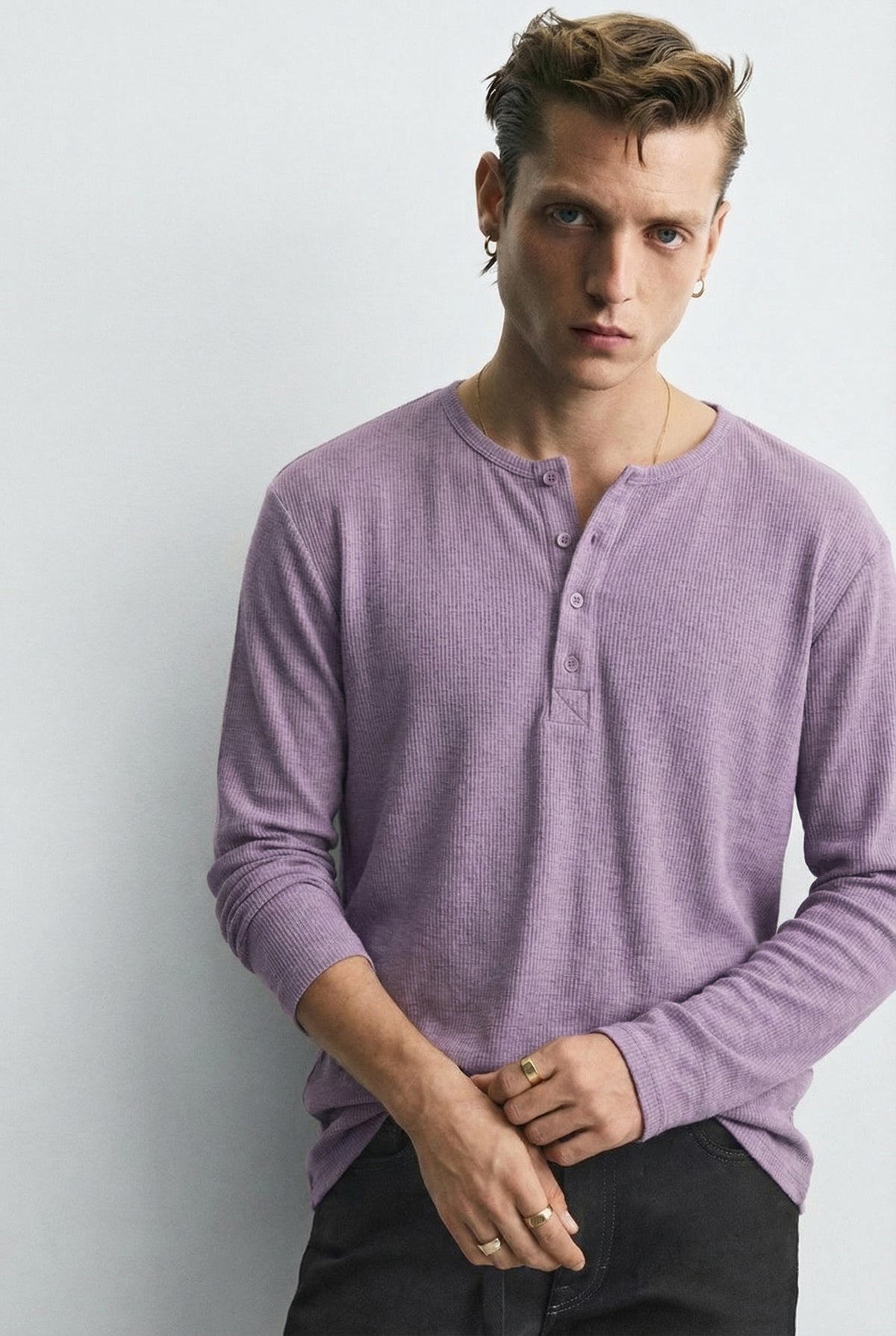 The Pastel Essential – Men’s Soft Lavender Henley