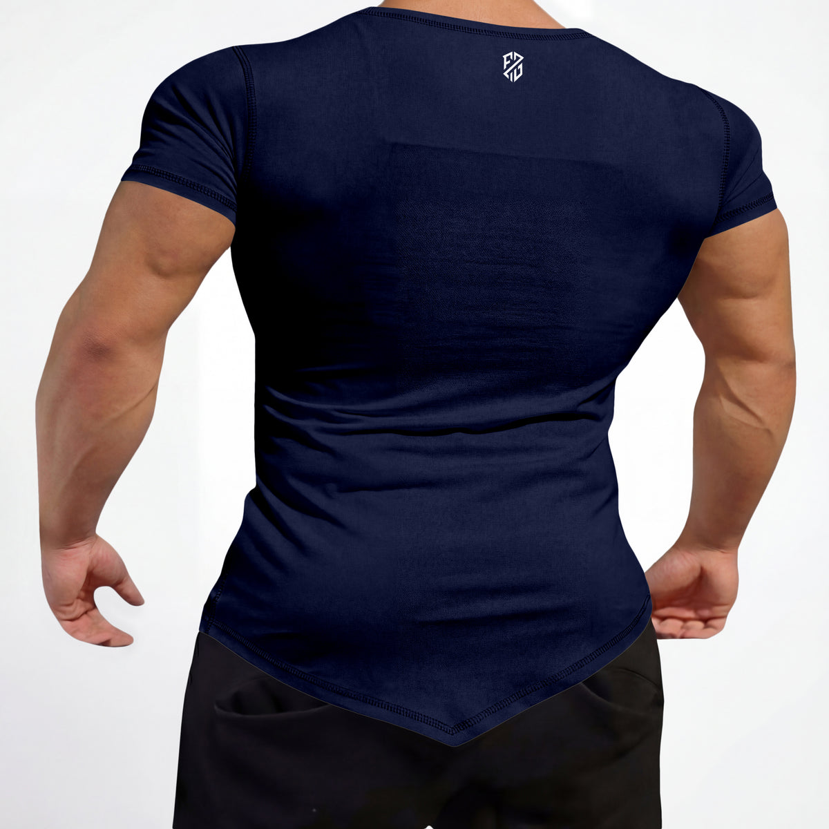V-Hem Bodybuilding Navy Gym Tshirt - Slim Fit Performance - Hover Image
