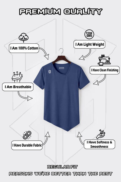 Blue regular fit cotton t-shirt on hanger, lightweight, breathable, durable, soft, clean finish